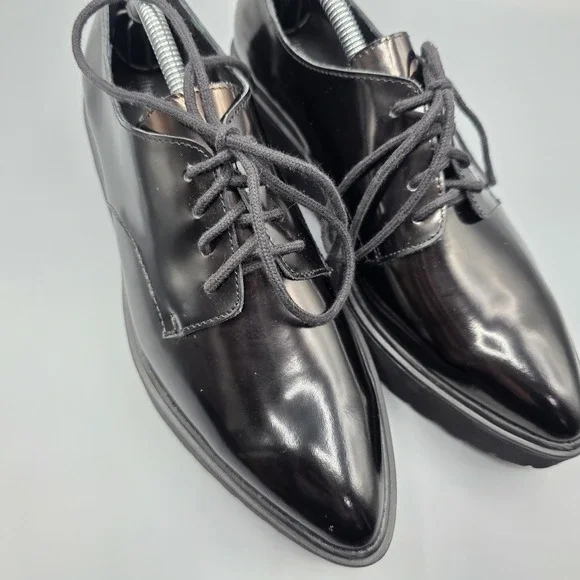 Jeffrey Campbell Bardem Shoes Womens 8 Black Leather Platform Oxford Pointed Toe - Picture 2 of 15